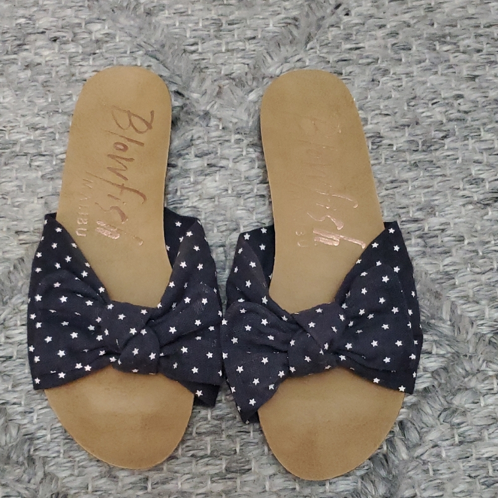 Blowfish Navy Slide Sandals with Knotted Design